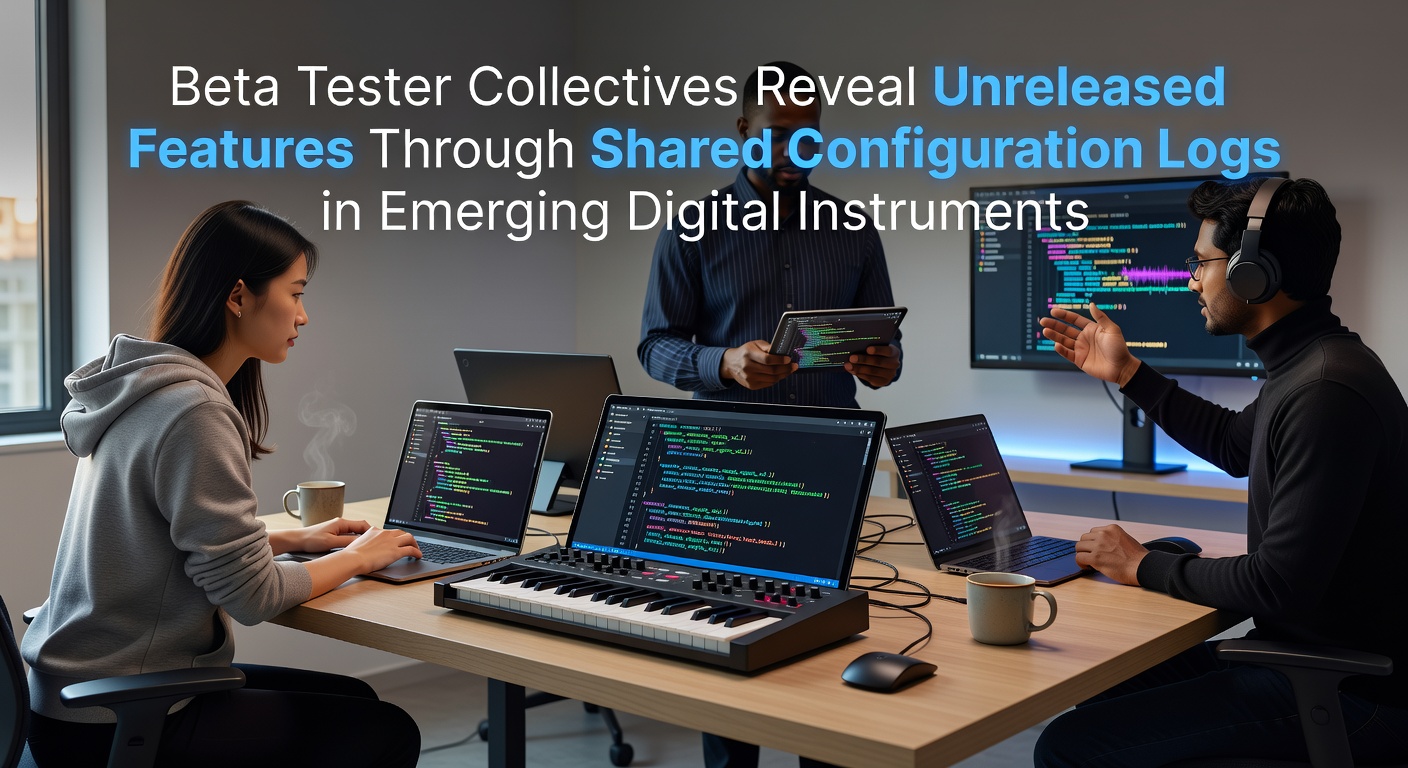 Beta testers examining configuration logs on digital instrument interfaces during a collaborative session