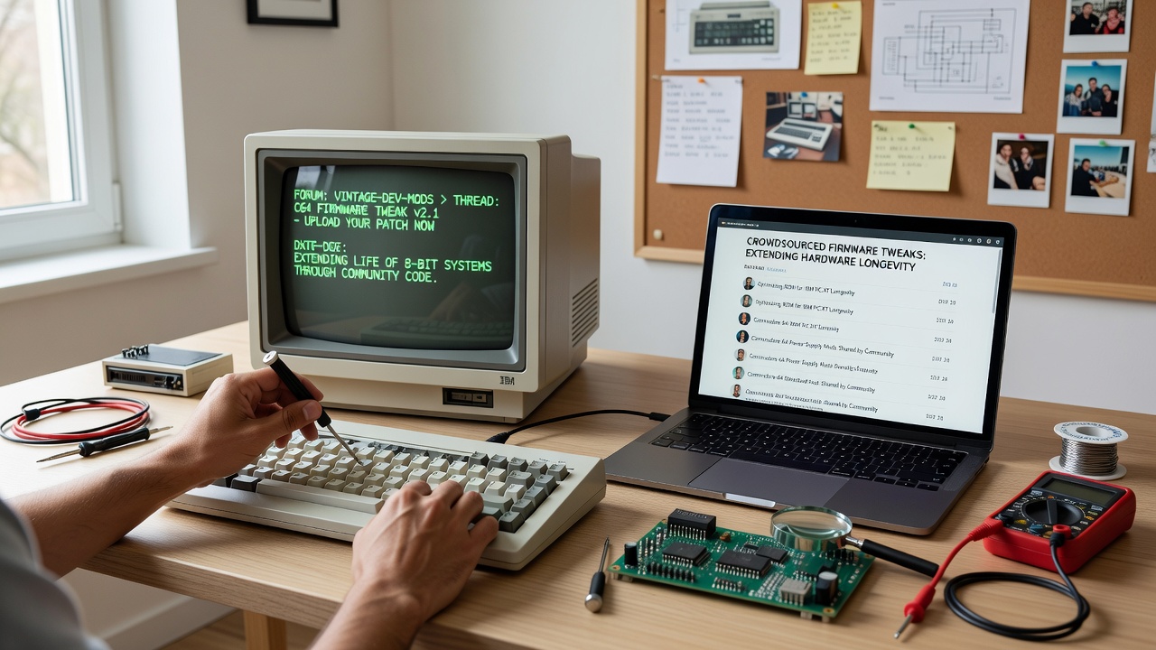 Vintage computing enthusiasts collaborating on firmware modifications through dedicated online discussion boards