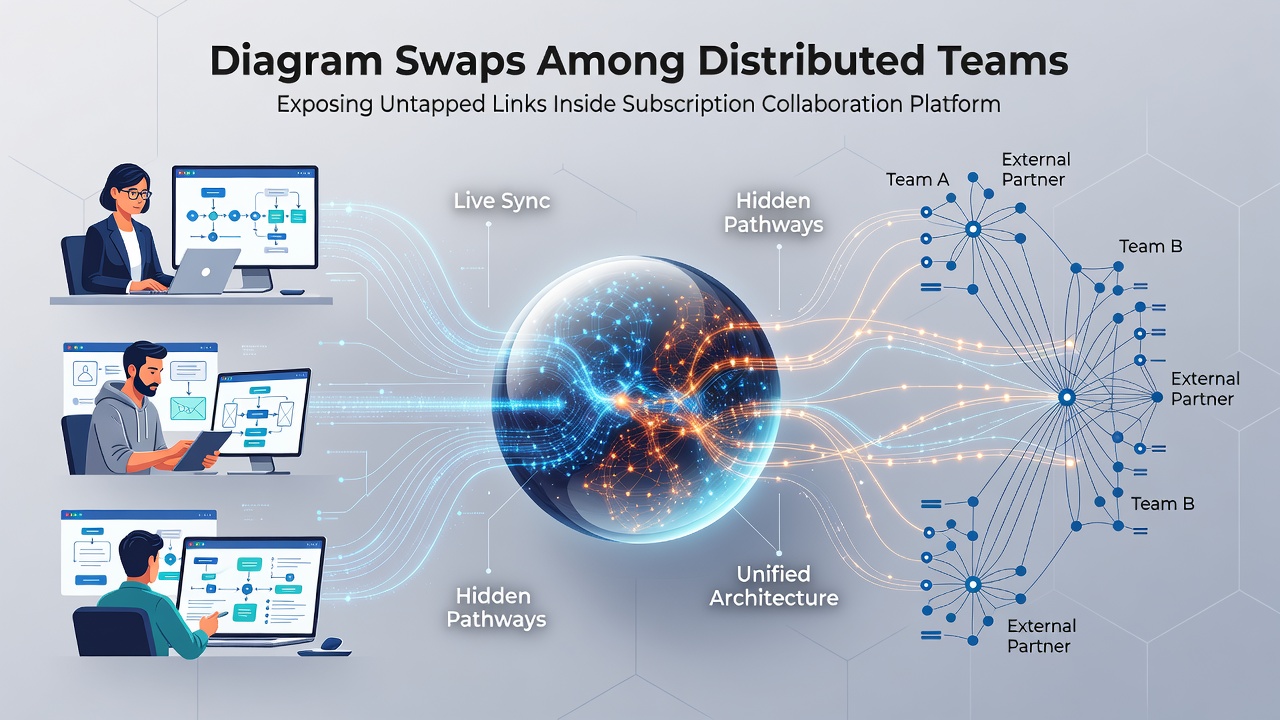 Close-up view of annotated diagrams highlighting integration points between multiple subscription services