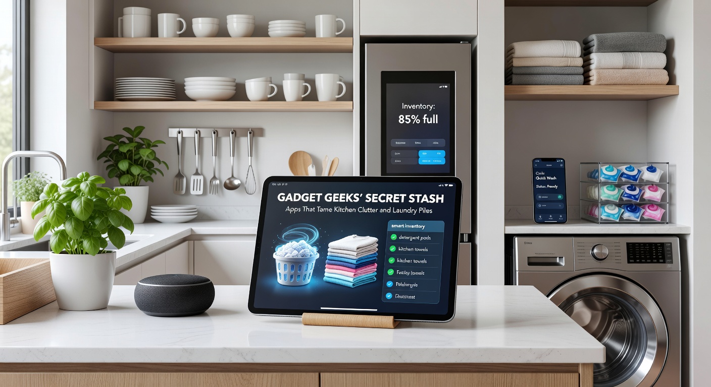 Smartphone displaying kitchen inventory app with scanned pantry items and organized shopping lists