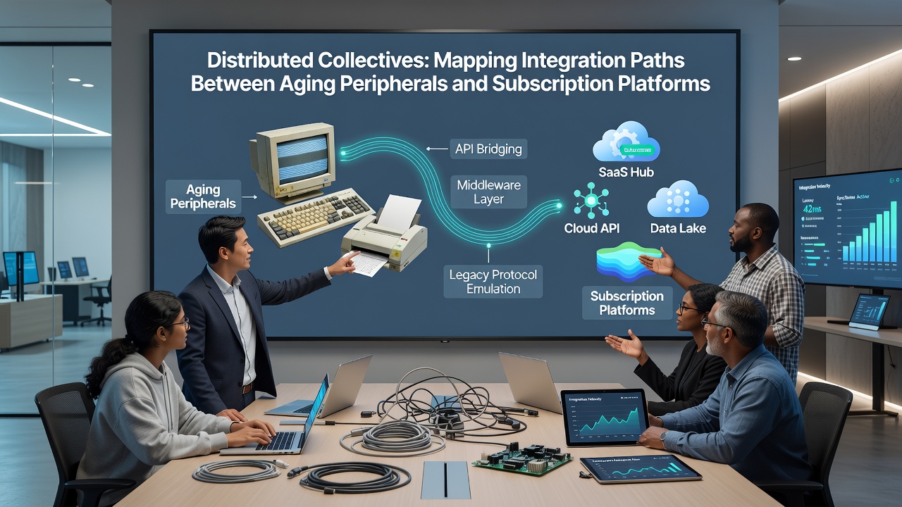 Annotated screenshot showing integration path between legacy scanner and subscription platform with color-coded arrows and notes
