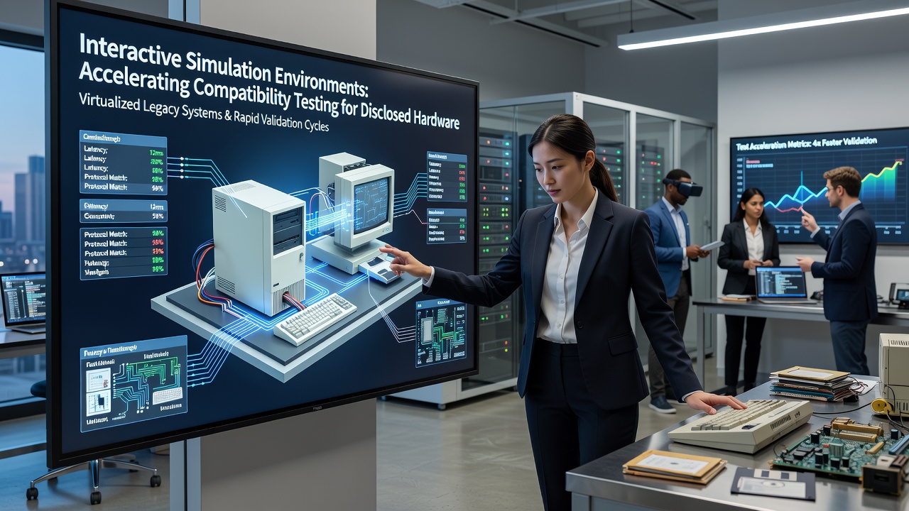 Interactive simulation dashboard showing compatibility test results for vintage hardware components